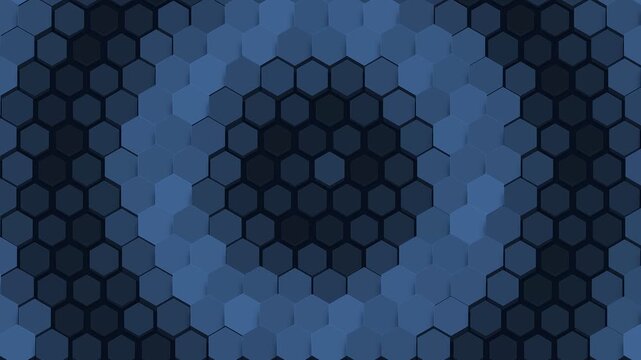 Abstract Dark Blue Hexagon Background, 3D Geometric Concentric Circles Animation, Futuristic Technology Honeycomb Pattern Seamless Loop. 4K