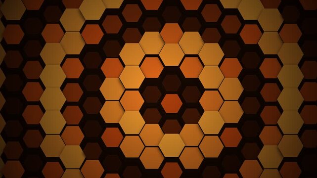 Abstract Orange Hexagon Pattern Background. Seamless Looping Geometric Honeycomb Animation. 4K