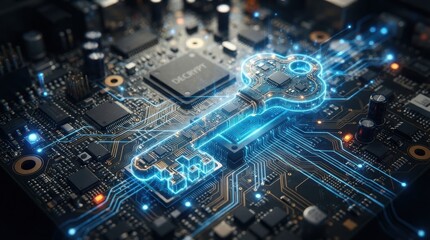 Fototapeta premium Digital key concept on circuit board background