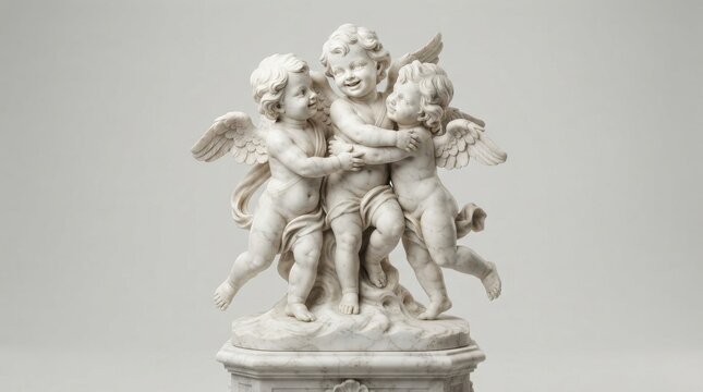 Marble sculpture of three cherubs or putti hugging