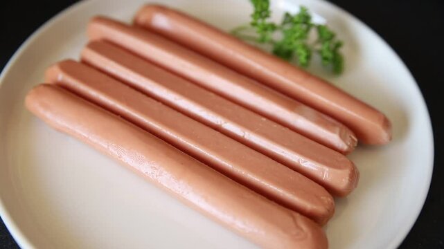 Sausages halal poultry meat turkey or chicken dish delicious appetizer fresh and delicious gourmet food background on the table traditional rustic food top view copy space