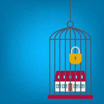 Protected House Behind Bars with Lock, Home Insurance and Property Security
