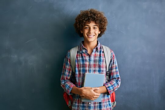 Child Standing in Front of Blackboard in School