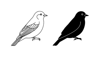 Fototapeta premium Two Birds, Outline and Silhouette Vector Icons: Simple Avian Graphics for Nature and Wildlife Themes