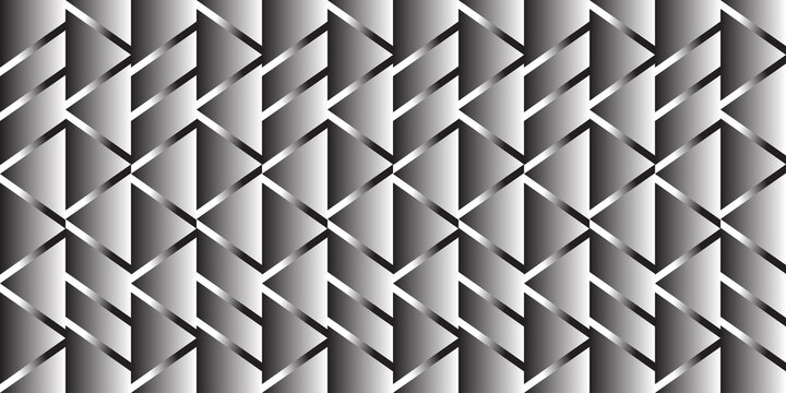 Minimalist monochrome triangle pattern with silver metallic edges for architectural style wall decoration.