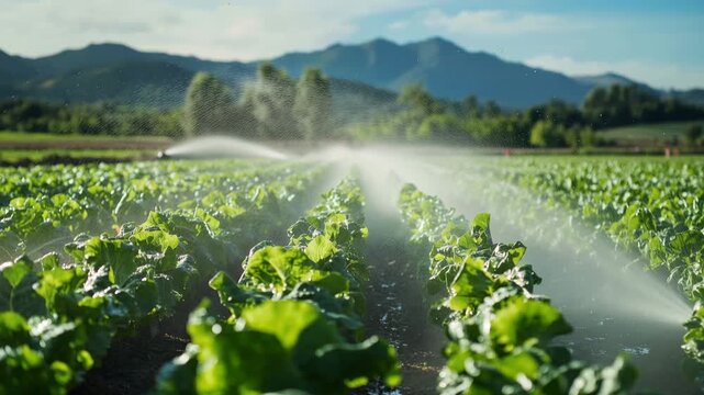Modern Farm Irrigation Watering Green Crops