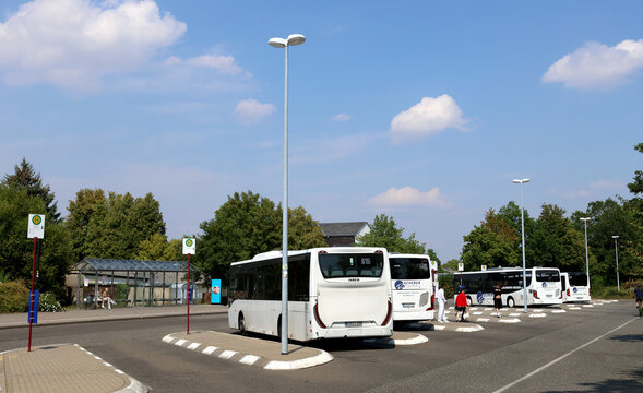 Kastellaun, Germany - August 17, 2026: Regional buses at the local bus station
