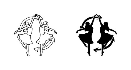 Ballet Dancers Silhouette, Circular Motion, Elegant Performance Art Vector Icons © Josim