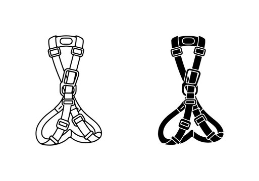 Climbing Harness Vector Icons, Safety Gear Silhouette, Outdoor Adventure Equipment