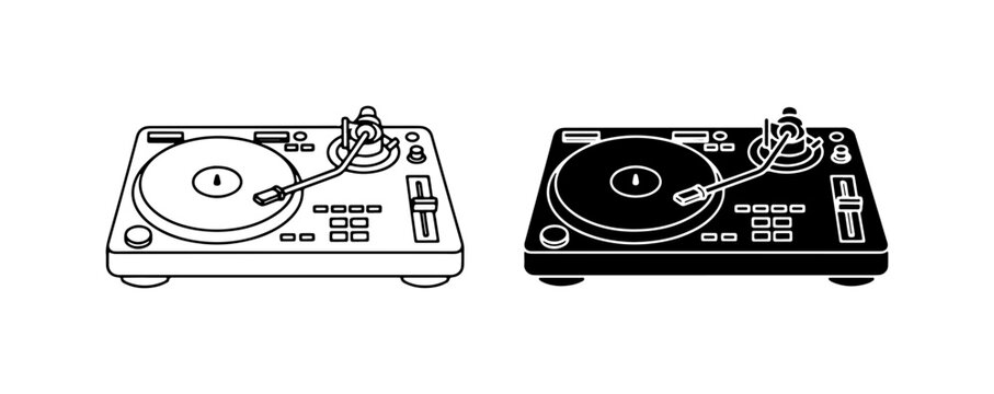 Turntable Icons, DJ Equipment Vector Graphics, Vinyl Record Player Set, Music Technology
