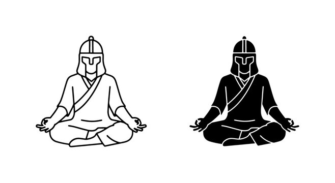 Warrior Monk Meditation, Zen Warrior Pose, Ancient Warrior Yoga, Spiritual Warrior Icon