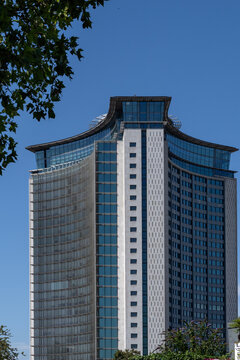 LONDON, UK - AUGUST 12, 2026:  Exterior view of the Empress State Building in West Brompton