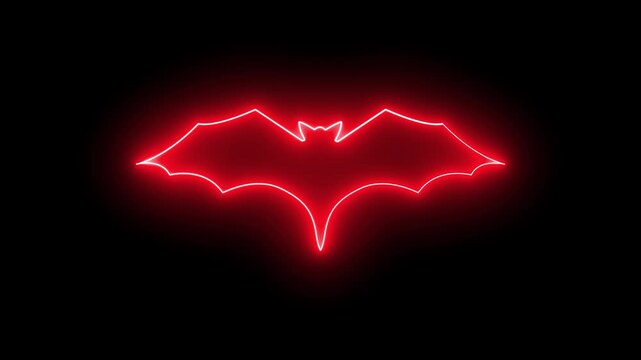 Glowing Red Neon Bat Halloween Animation on Black Background 4K