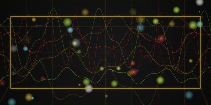 Abstract digital scatter plot chart with colorful dots on a dark background