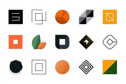 Collection of abstract geometric logos in various colors and shapes suitable for modern branding and business identity designs.