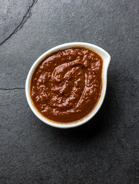Traditional famous mexican sauce salsa chocolate chili mole poblano. Mole from Puebla, Mexico.