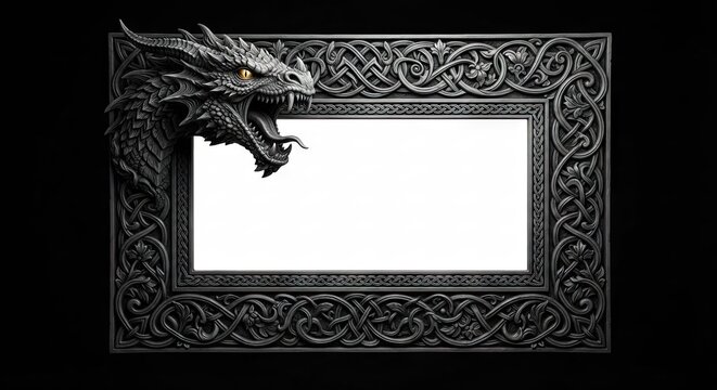 Ornate black frame with dragon head and white space
