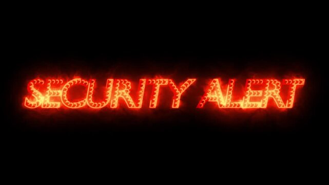 Security alert text displaying a vibrant red neon glow illuminates a pitch black background.