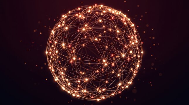 Glowing network sphere of connected nodes and data lines