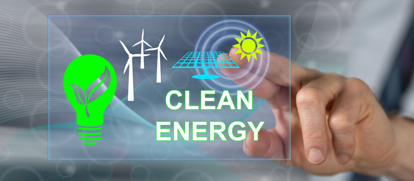 Man touching a clean energy concept