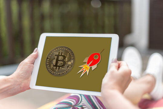 Bitcoin growth concept on a tablet