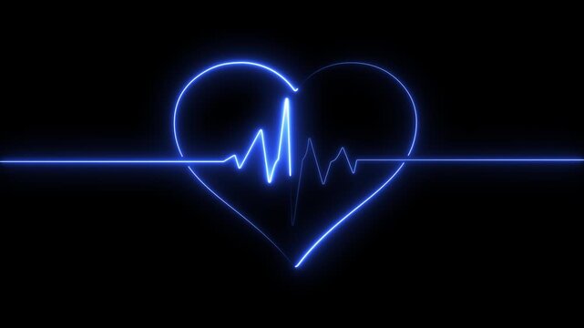 Neon blue heartbeat ekg pulse line animation on black background, for medical and, health concepts, heart rate