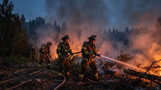 Pompiers intervenant au c&oelig;ur d&rsquo;un incendie de for&ecirc;t