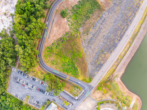 Top view curve road near the dam in Phuket Thailand