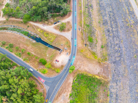 Top view curve road near the dam in Phuket Thailand