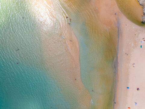 Bird eye view photo of sea beach water surface texture background