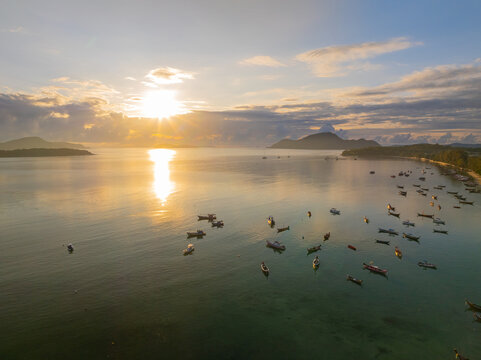 Amazing light of nature beautiful Light Sunset or sunrise over sea sky background