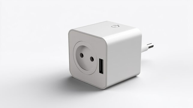 White smart plug adapter macro on clean white surface