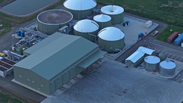 Aerial view of anaerobic digesters at Lillydale wastewater treatment facility
