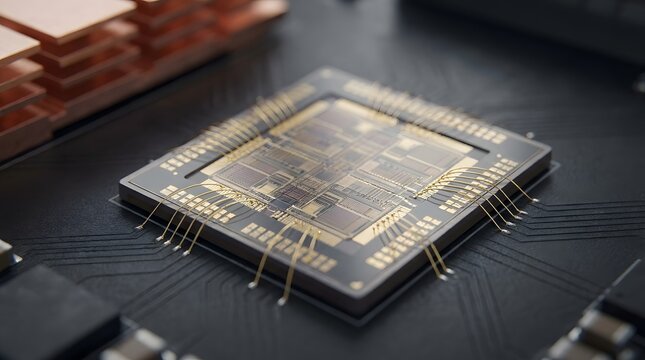 Microchip computer processor on a circuit board showcasing advanced technology and hardware engineering