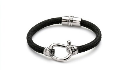 Fototapeta premium Men's leather cord bracelet on clean white background