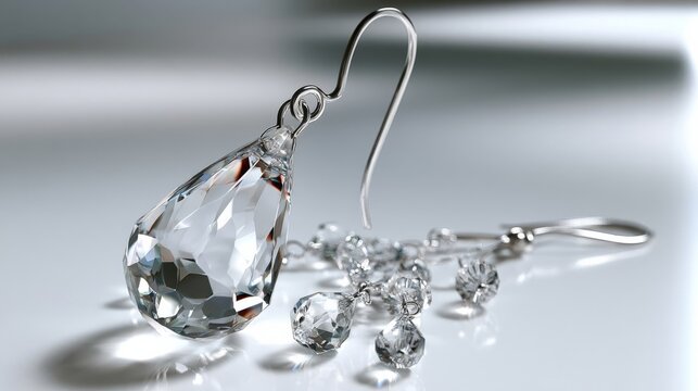 Teardrop rhinestone earring on pure white background