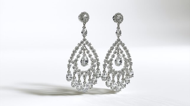Crystal dangle earring close-up on bright white surface