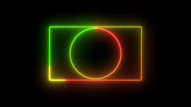 Cyan color glowing neon white and blue color Lights motion loops circle rectangle motion draws and beautiful on black background linear lamp Beautiful abstract square light line moving fast Colors.