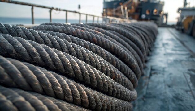Marine Rope on Cargo Ship at Harbor Port