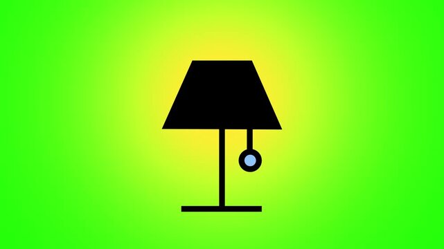 Animated flat icon of a desk lamp turning on and off against a green screen background. Perfect for study, office, or idea concepts.