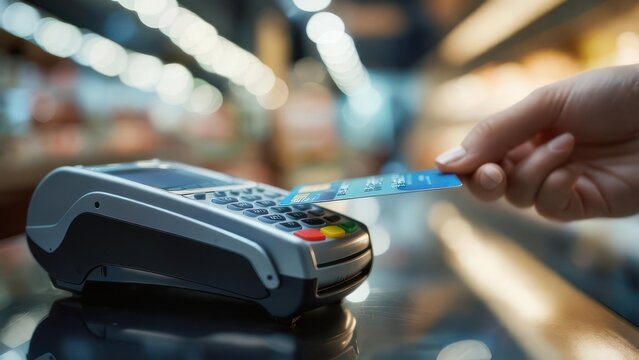 Hand paying with credit card at a point of sale terminal