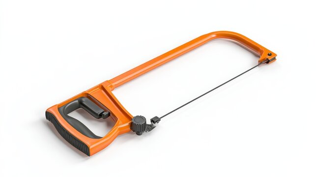 Metal cutting hacksaw displayed on white studio surface