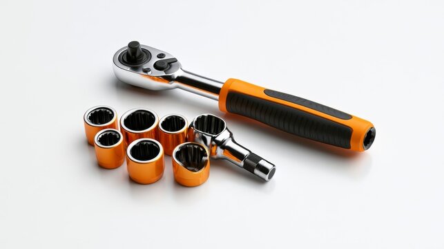 Socket wrench set product render on white backdrop