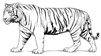 Fototapeta premium Striking illustration of a majestic tiger in black and white detail