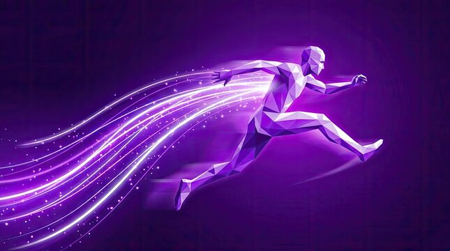 Low poly runner with purple speed trails.