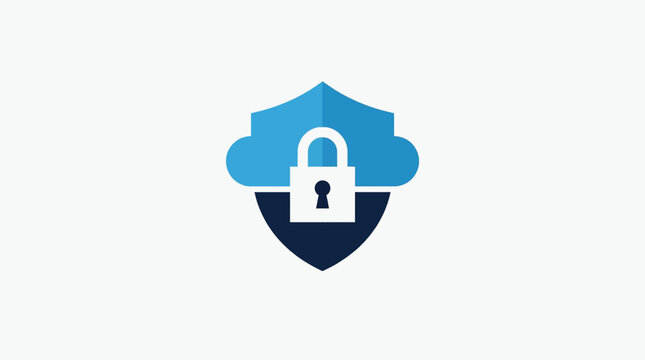 Vector illustration of cloud with lock and shield icon. Blue design for cloud security, password protection, data privacy, and cybersecurity concept. Clean vector logo. AI generated.