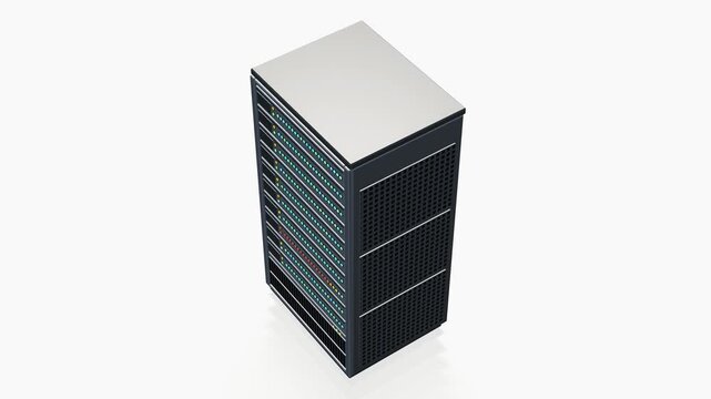 Data Center Server Rack Top View with Blinking LED Status Lights