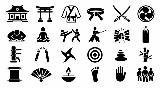 Collection of Japanese cultural and martial arts icons.