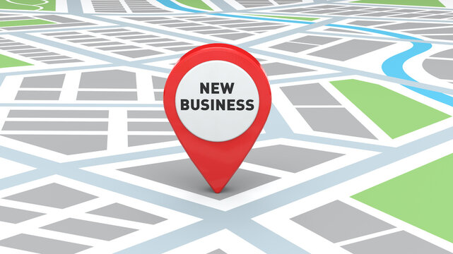 New business road map red pointer with map