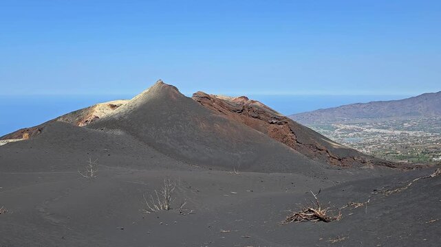 Tajogaite volcano landscape over Aridane Valley in La Palma